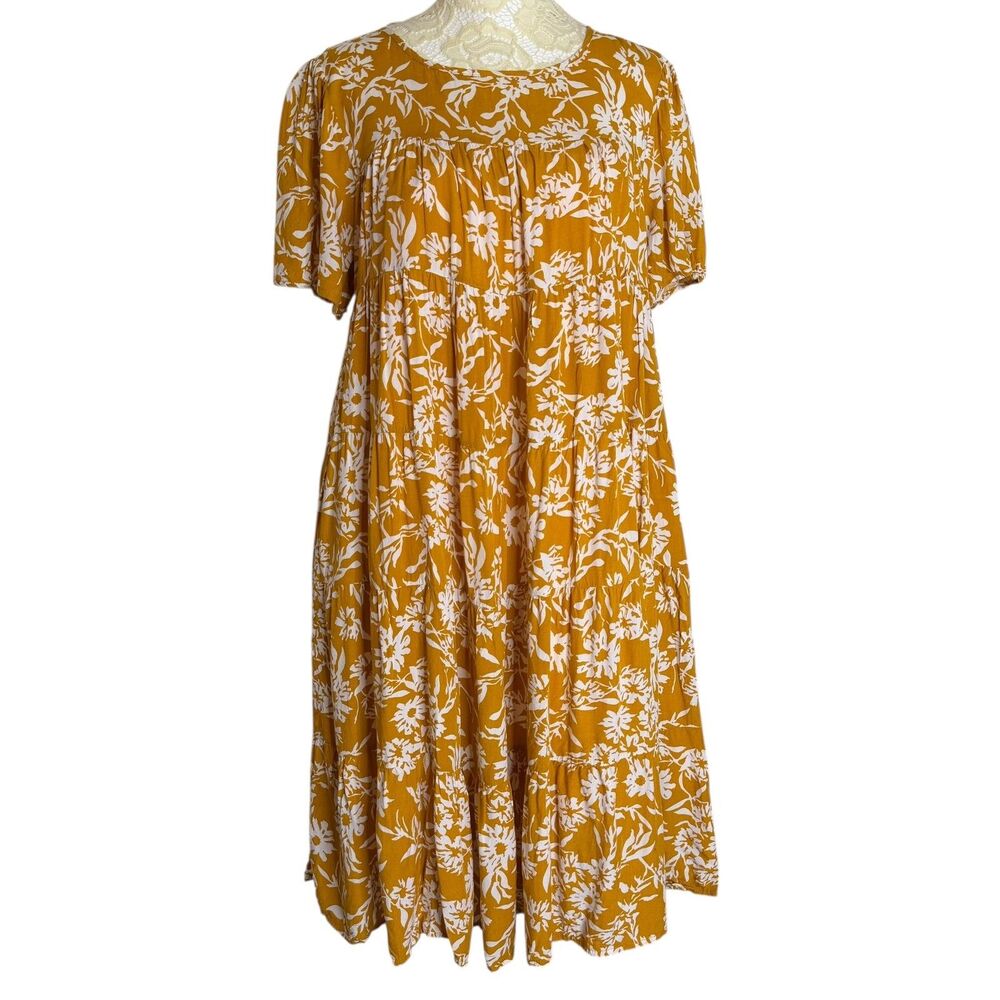 Hope Ave Tiered Dress Boho A Line Floral Gold S